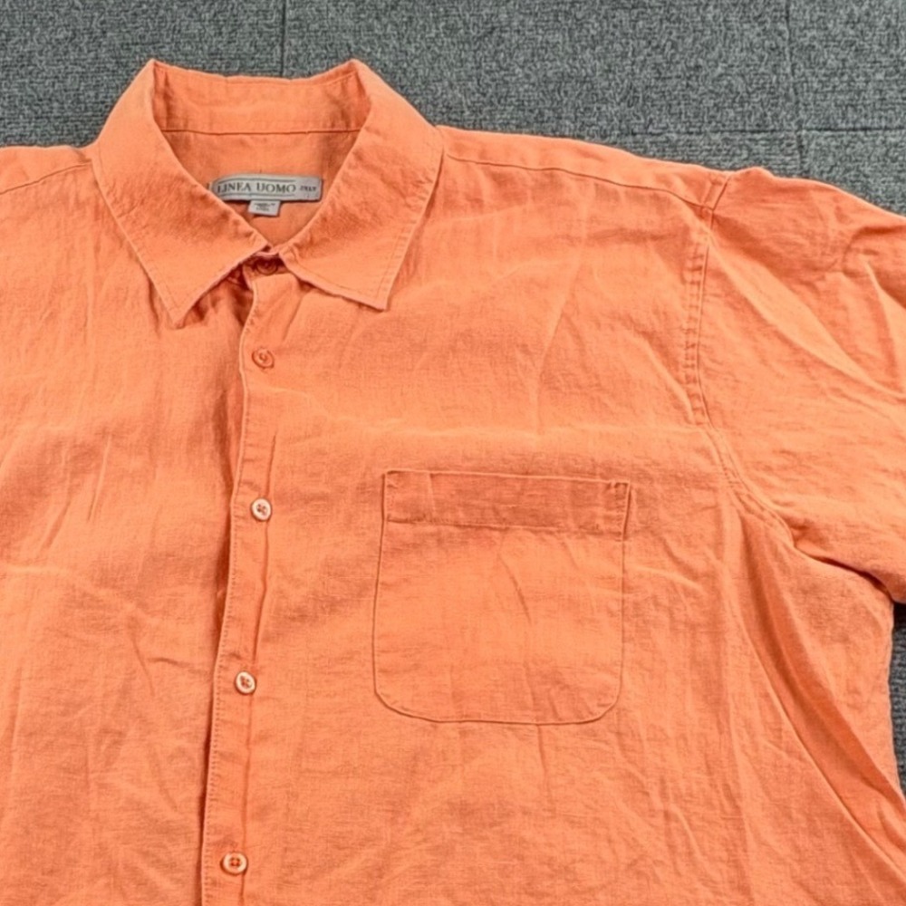 Linea Uomo Mens 2XLT Orange 100% Linen Short Sleeve Button Down Shirt Pocket